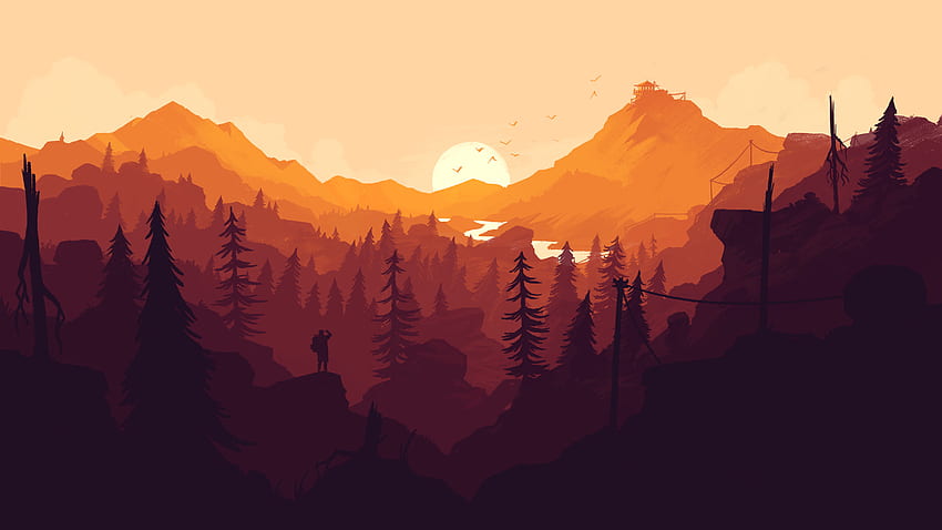 Видеоигра Firewatch. Цветен пейзаж, планини, гора, дървета, природа HD тапет