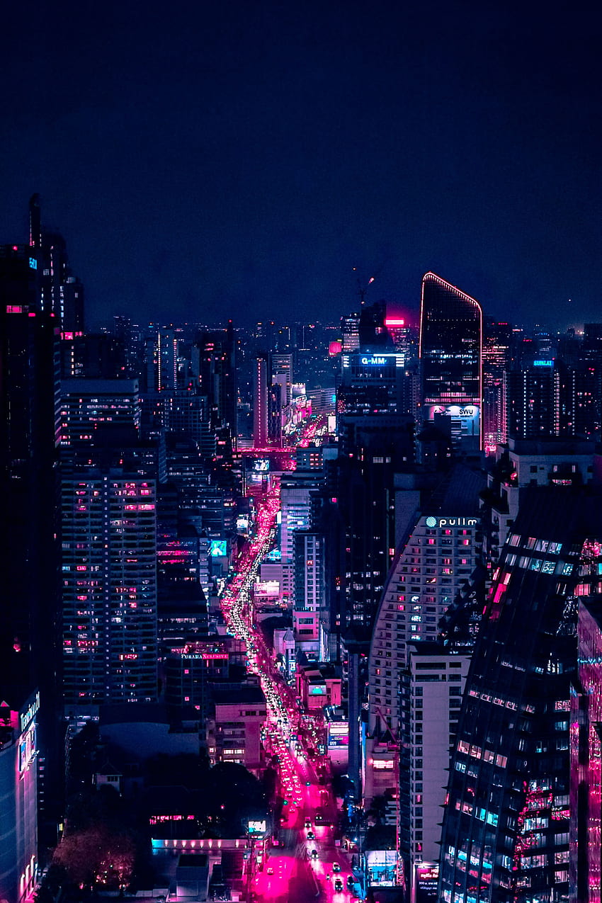 Luci della città, città, notte, architettura, edificio, vista dall'alto, città di notte Sfondo del telefono HD