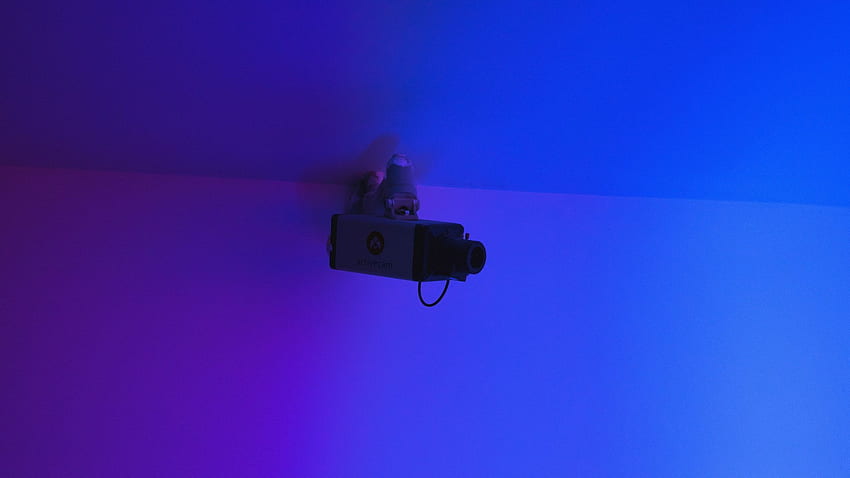 камера, наблюдение, стена, синьо, минимализъм пълен, телевизор, f, фон HD тапет
