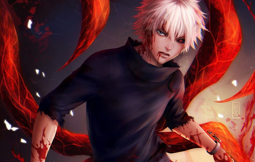 Ken Kaneki, 3D art, red eye, night, Sasaki Haise, Tokyo Ghoul, HD wallpaper