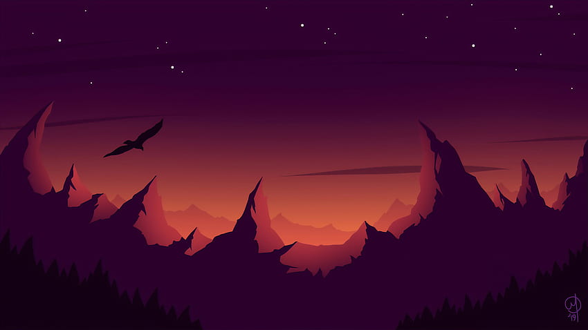 Eagle Landscape Mountains Minimalist, Artist, , , Background, and HD wallpaper