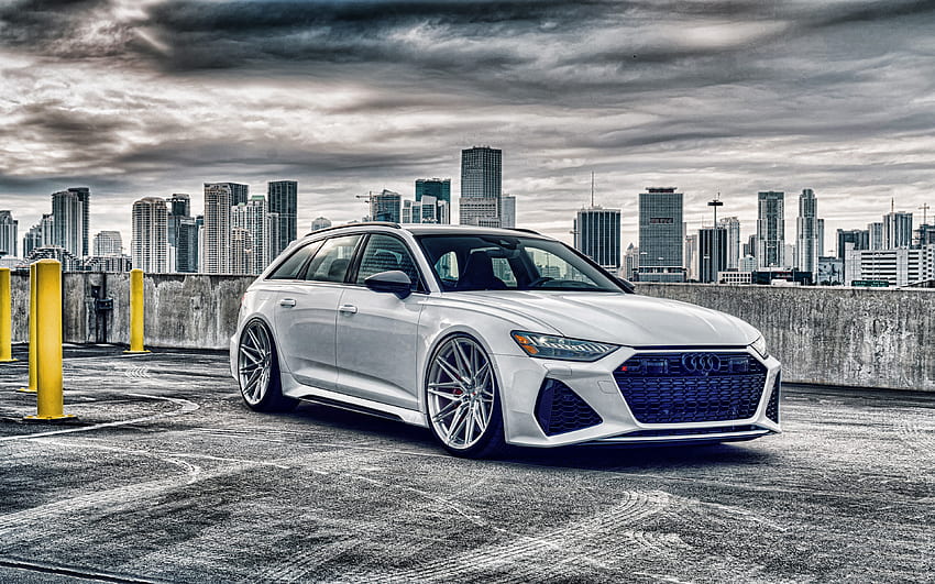 Audi RS6 Avant, 2021, , white station wagon, tuning RS6 Avant, white RS6 Avant, exterior, German cars, Audi HD wallpaper