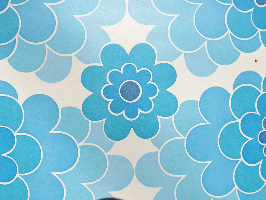 Vintage blue by the meter French pop flowers 60s 70s HD wallpaper
