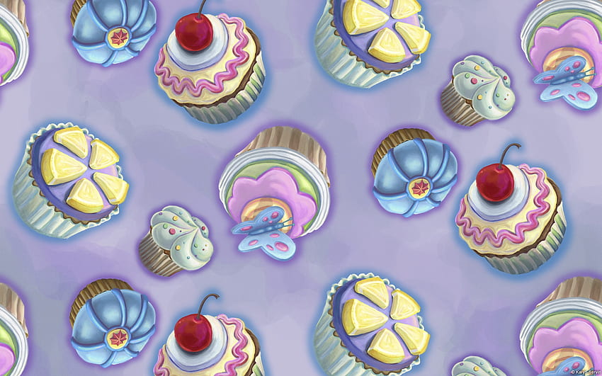 カップケーキ、青、甘い、デザート、紙、食品、ピンク、テクスチャ、カップケーキ、パターン 高画質の壁紙