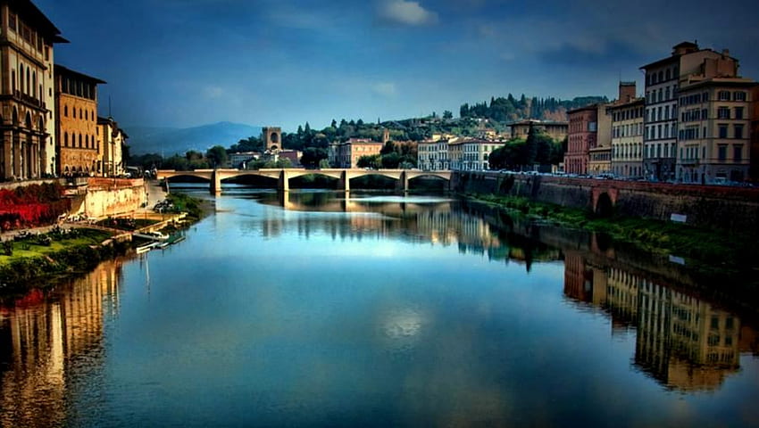 Río Arno, Florencia Italia, edificios, crepúsculo, río Arno, tarde fondo de pantalla