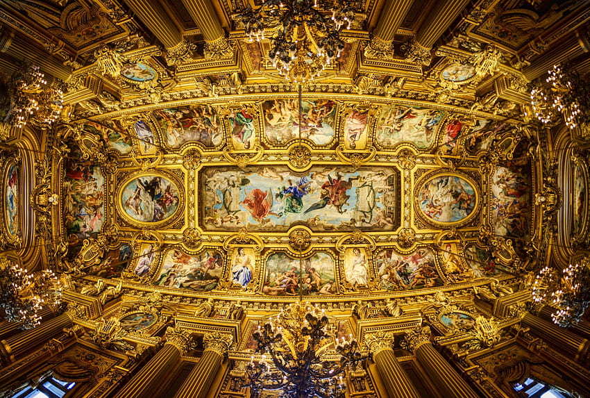 パリオペラ座ウルトラの天井。 バックグラウンド 高画質の壁紙