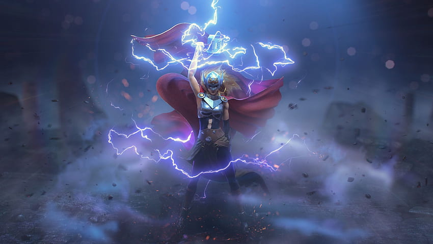 Artwork Fantasy Art Thor Lightning Mjolnir Women Cape Mythology Norse Mythology Jane Foster - Resolution: HD wallpaper