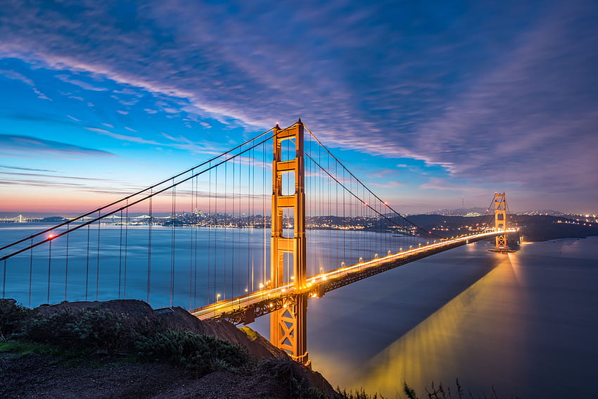 Cities, Dawn, Bridge, San Francisco, Golden Gate, Strait HD wallpaper