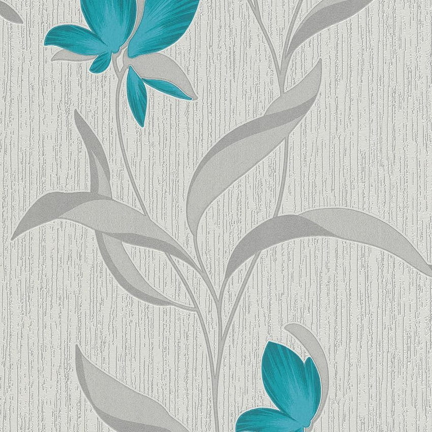 Fleur Teal Blue And Silver Floral Trail โดย Erismann 9730 18 วอลล์เปเปอร์โทรศัพท์ HD