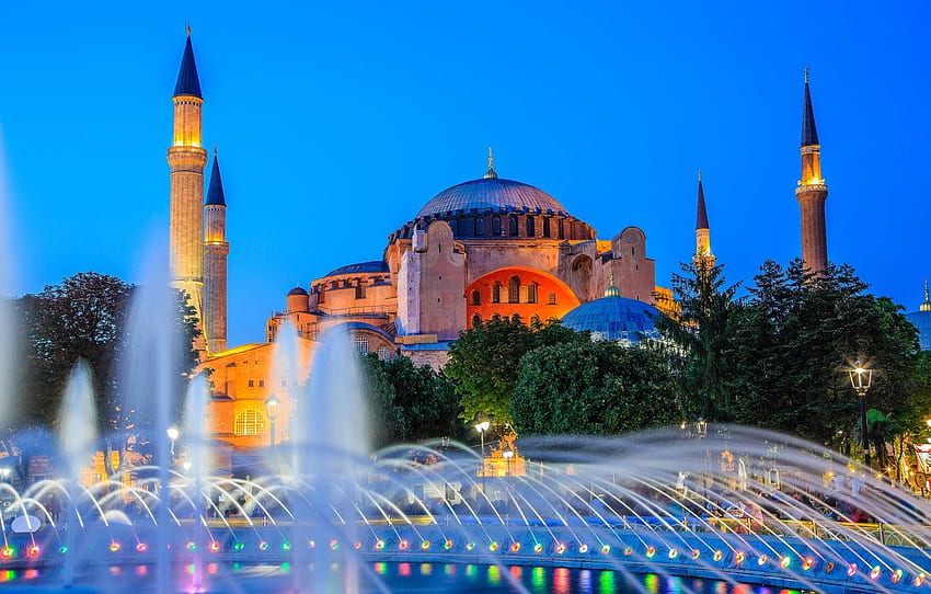 lights, fountain, Istanbul, Turkey, Hagia Sophia HD wallpaper