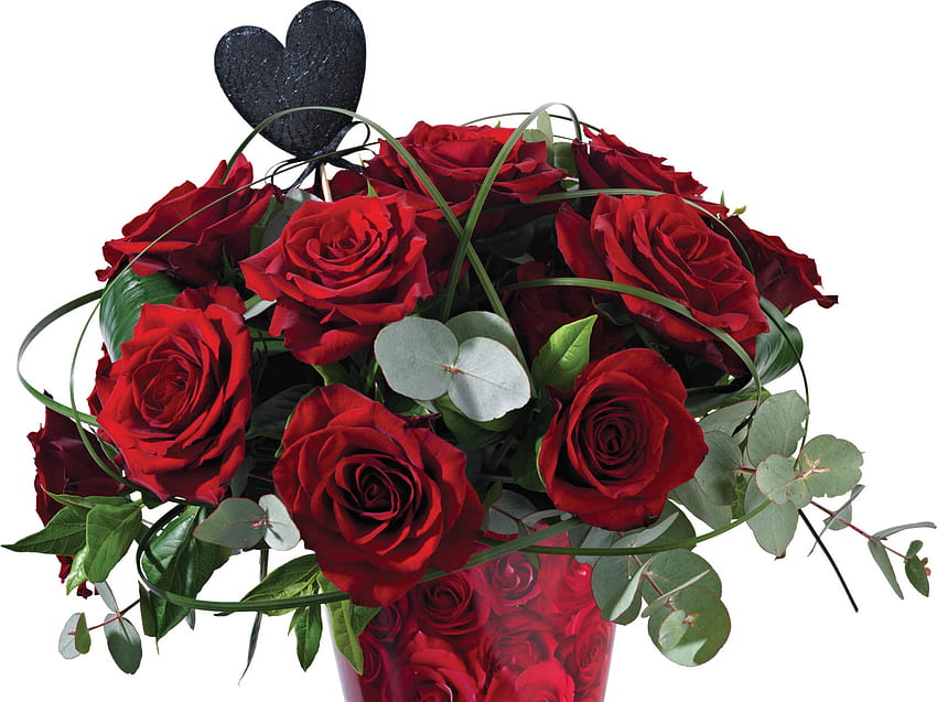 Avec amour ..., bouquet, graphie, beauté, gentil, saint valentin, rose, vacances, fleur, élégance, roses, vase, romance, belle, nature morte, joli, amour, rouge, cool, fleurs, coeur, charmant, harmonie Fond d'écran HD