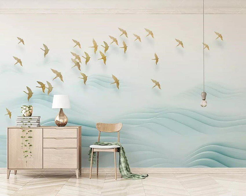 Golden bird sleek minimalist 3D sofa bedroom TV background wall professional production mural custom . . - AliExpress HD wallpaper