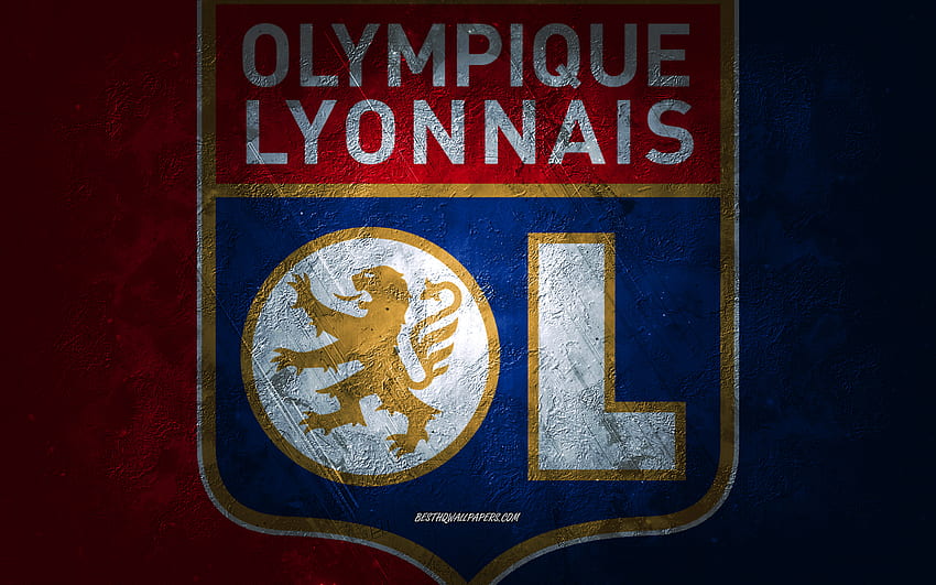Olympique Lyonnais, ทีมฟุตบอลฝรั่งเศส, พื้นหลังสีน้ำเงินสีแดง, โลโก้ Olympique Lyonnais, ศิลปะกรันจ์, ลีกเอิง 1, ฝรั่งเศส, ฟุตบอล, สัญลักษณ์ Olympique Lyonnais วอลล์เปเปอร์ HD