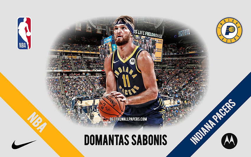 Domantas Sabonis, Indiana Pacers, Lithuanian Basketball Player, NBA, portrait, USA, basketball, Bankers Life Fieldhouse, Indiana Pacers logo for with resolution . High Quality HD wallpaper