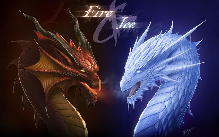 Dragons - Fire Blue Ice Dragon, Awesome Cool Dragon HD wallpaper