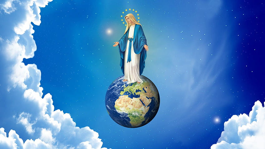 성모 마리아, 하늘, 구름, 삽화, 기독교, 유럽 연합 HD 월페이퍼