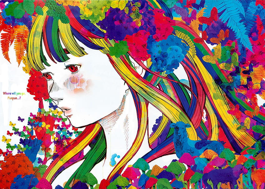 аниме момичета, манга, Oyasumi Punpun, цветни, произведения на изкуството HD тапет