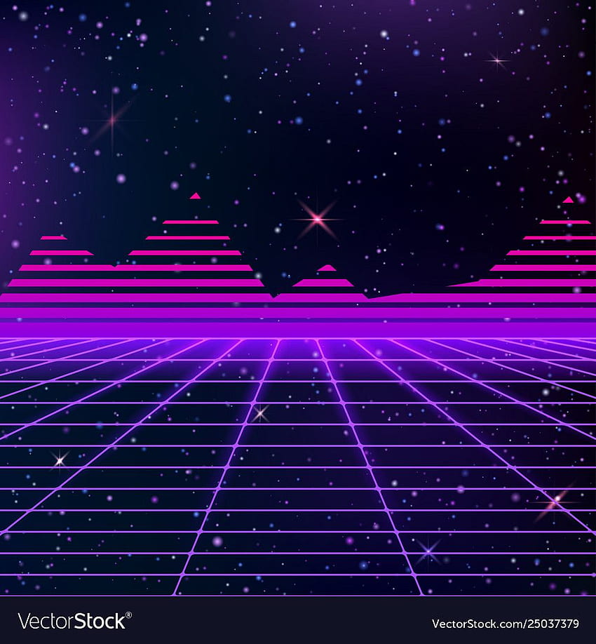 Rejillas de neón de los 80 y cielo estrellado y pirámides, patrones de neón de los 80 fondo de pantalla del teléfono