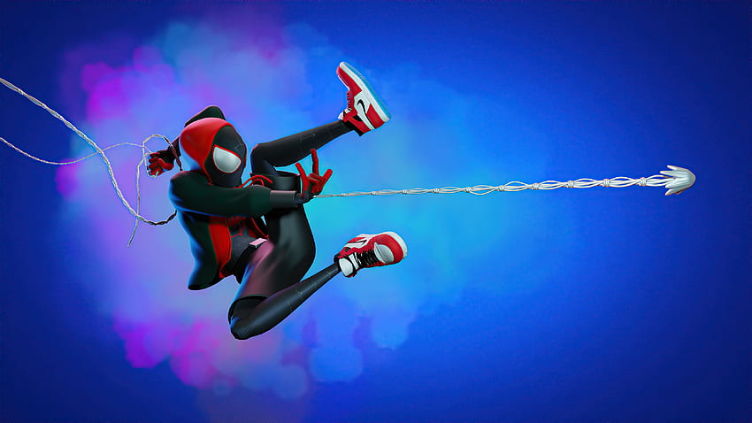 Miles Morales , Spider Man, Fan Art, Blue Background, Graphics CGI, Spider Man Blue HD wallpaper