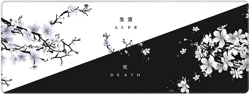 Tapis de souris noir blanc fleur de cerisier japonais Sakura Death Life tapis de étendu 80 x 30 cm base en caoutchouc antidérapant bord cousu grand tapis de jeu XL pour ordinateur portable de jeu clavier, 31,5 × 11,8 pouces en ligne, japonais noir et blanc Fond d'écran HD