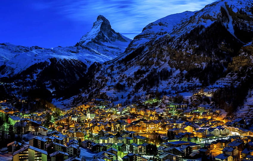 Szwajcaria Zermatt Night Lights. Cała galeria Tapeta HD