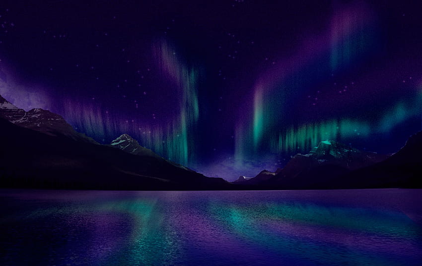 Aurora Borealis Landscape Moon Night Starry Sky Artistic Surreal