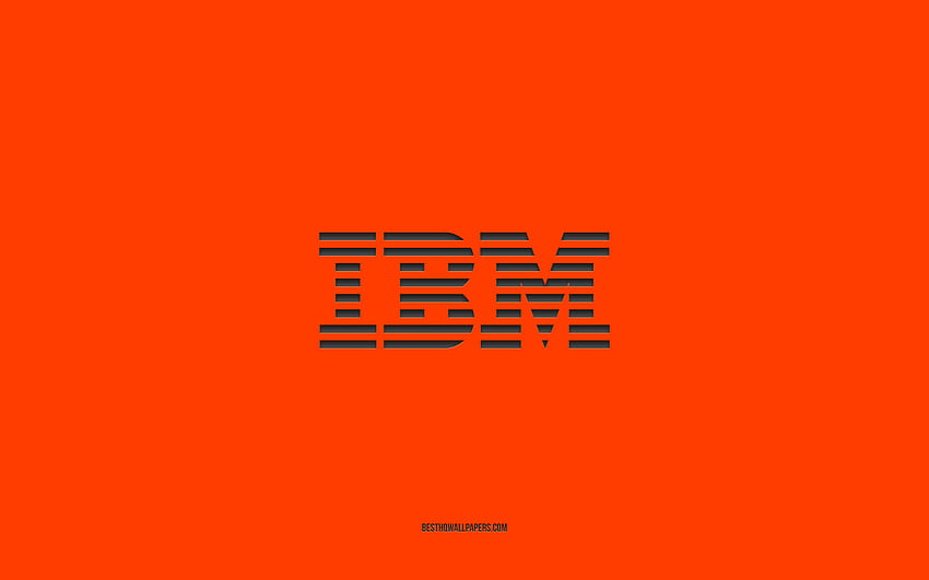 Лого на IBM, оранжев фон, стилно изкуство, марки, емблема, IBM, текстура на оранжева хартия, емблема на IBM HD тапет
