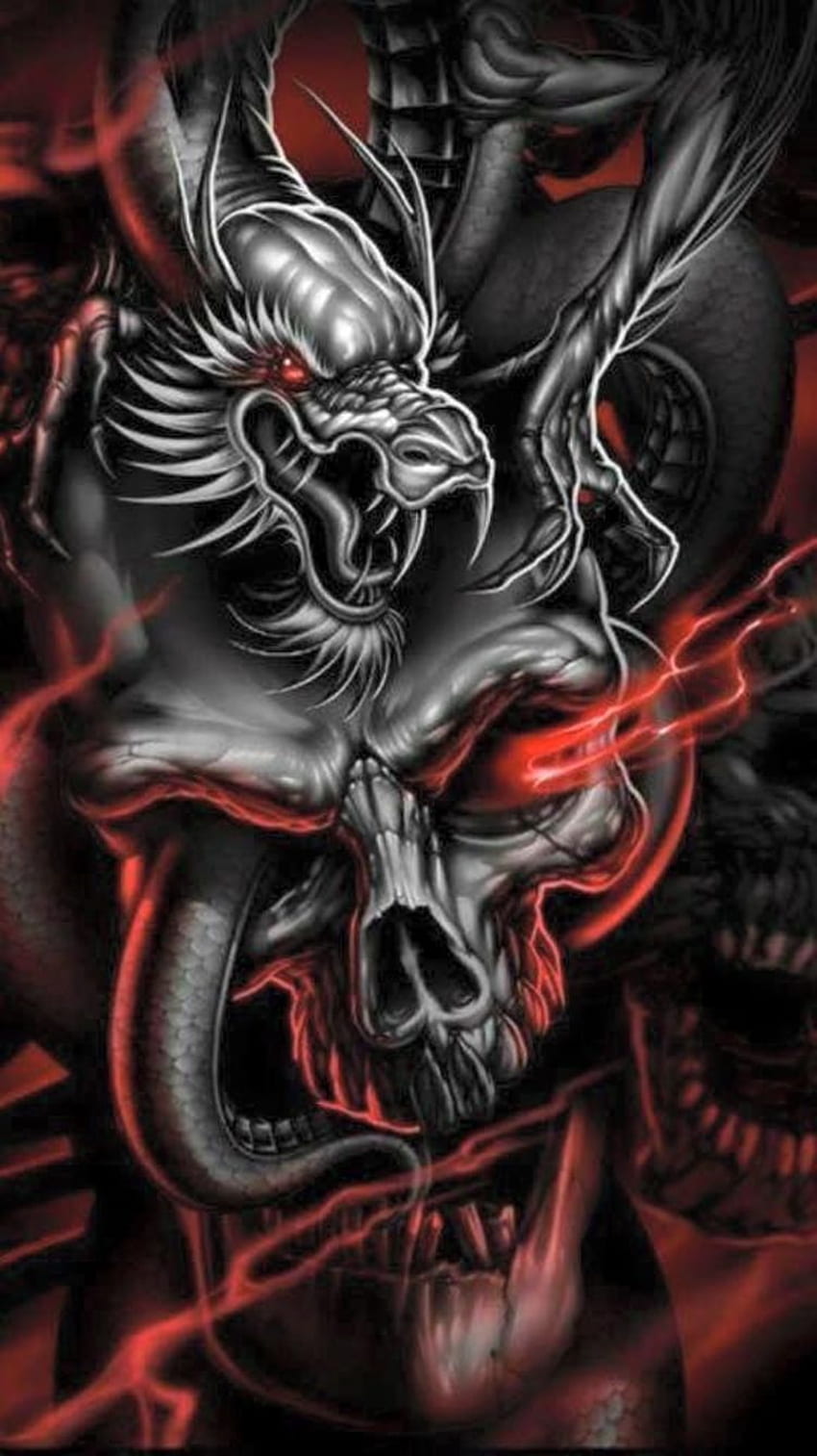 アート イラスト iPhone . Dragon tattoo with skull スカル, スカルアート, スカルアート HD電話の壁紙