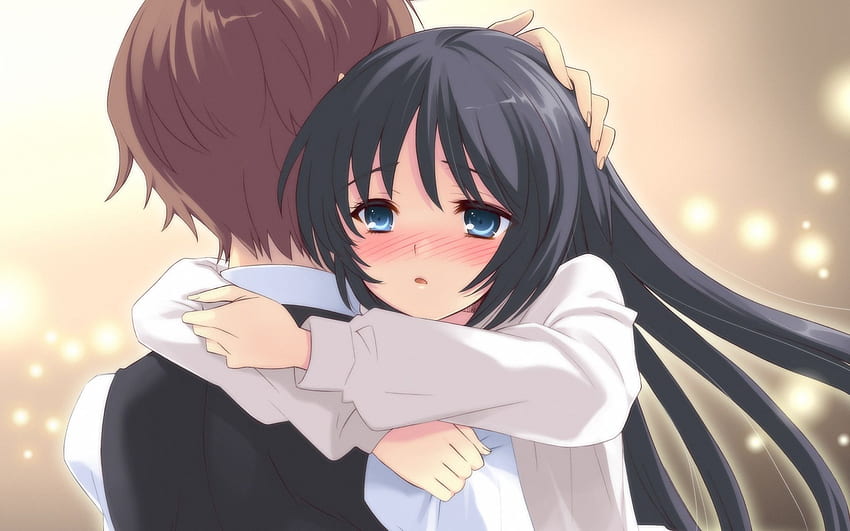 Premium Photo | Anime couple hugging each other with hearts floating around  them generative ai