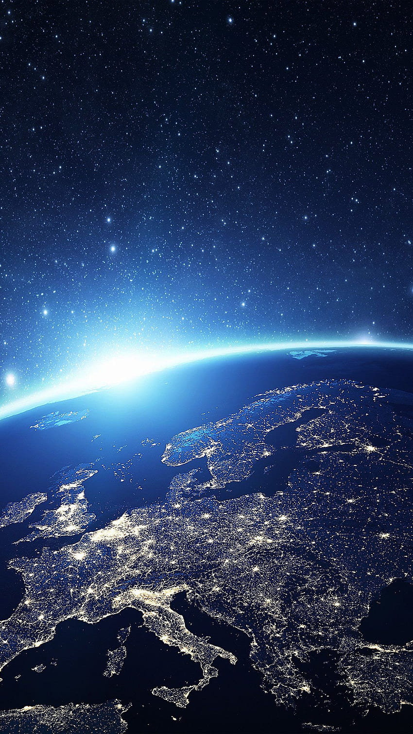 Europa Tierra Azul Espacio Noche Arte Ilustración Android fondo de pantalla del teléfono