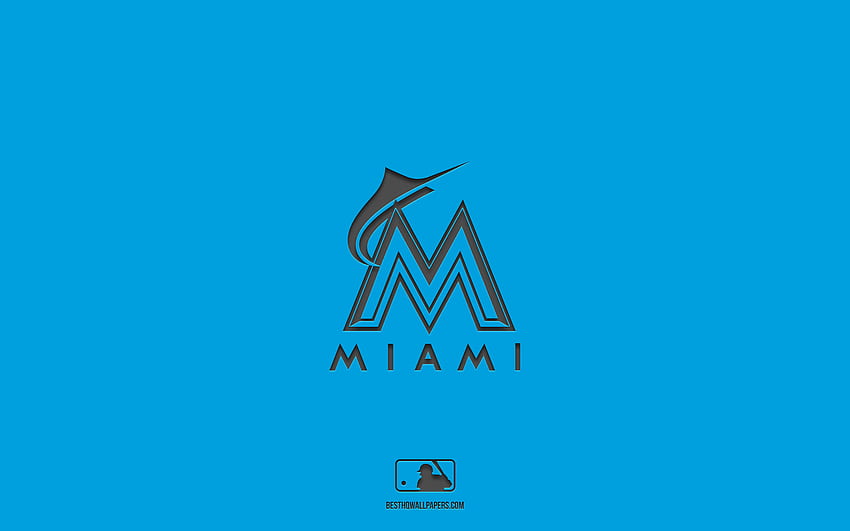 Miami Marlins, niebieskie tło, amerykańska drużyna baseballowa, emblemat Los Miami Marlins, MLB, Miami, USA, baseball, logo Miami Marlins Tapeta HD