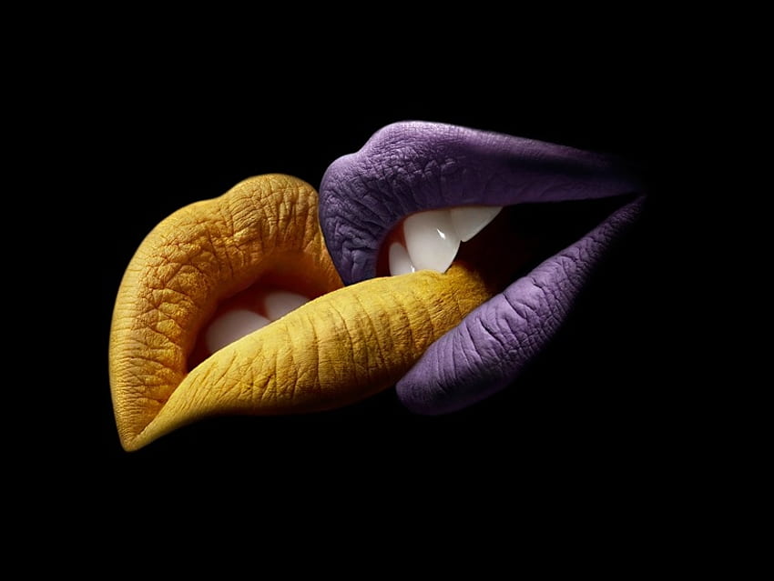 Lips, teeth, artwork, purple, yellow, people HD wallpaper