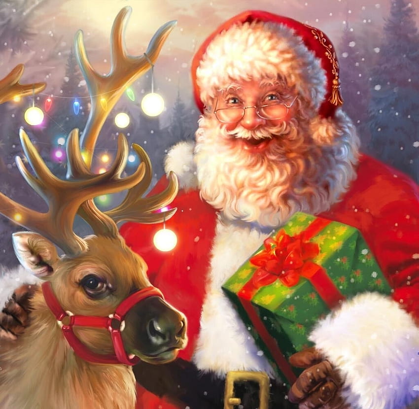 Weihnachtsmann, Rot, Rentier, Craciun, Weihnachten, raues Taggar, Karte HD-Hintergrundbild