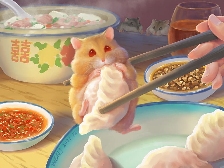 :D, food, gao wenjie, art, mouse, cute, funny, hamster HD wallpaper