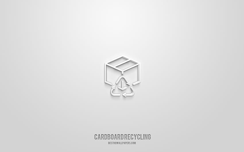 Cardboard Recycling 3d icon, white background, 3d symbols, Cardboard Recycling, mail icons, 3d icons, Cardboard Recycling sign, mail 3d icons HD wallpaper