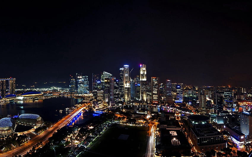 도시, 밤, 시티, 파노라마, 싱가포르 HD 월페이퍼