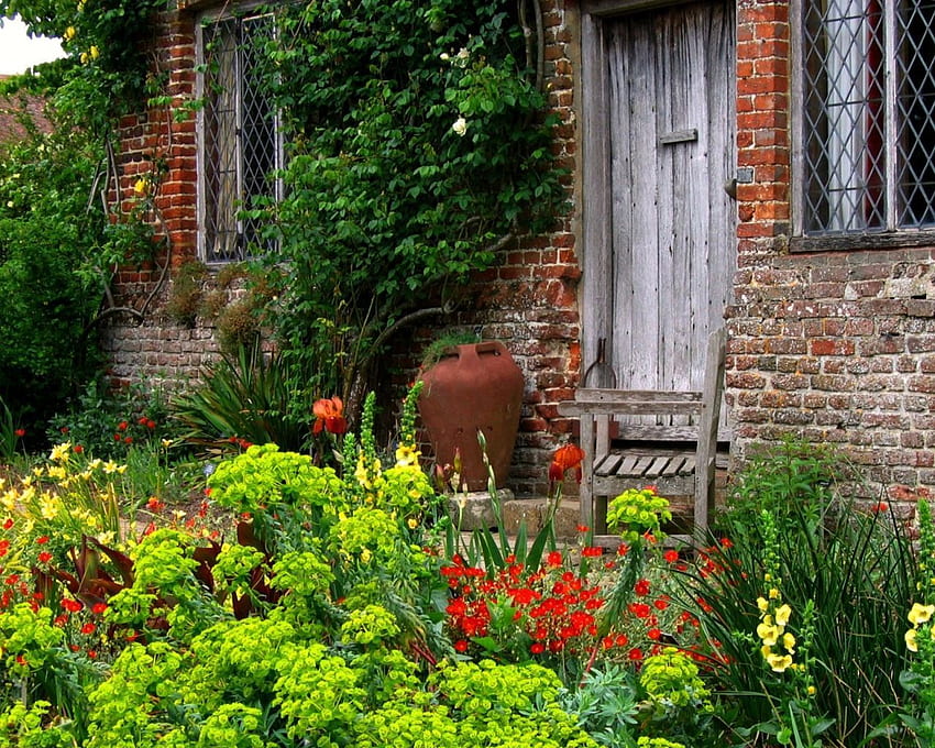 fransız kır evi bahçeleri.. havadan görünüm, Storybook Cottage Garden HD duvar kağıdı