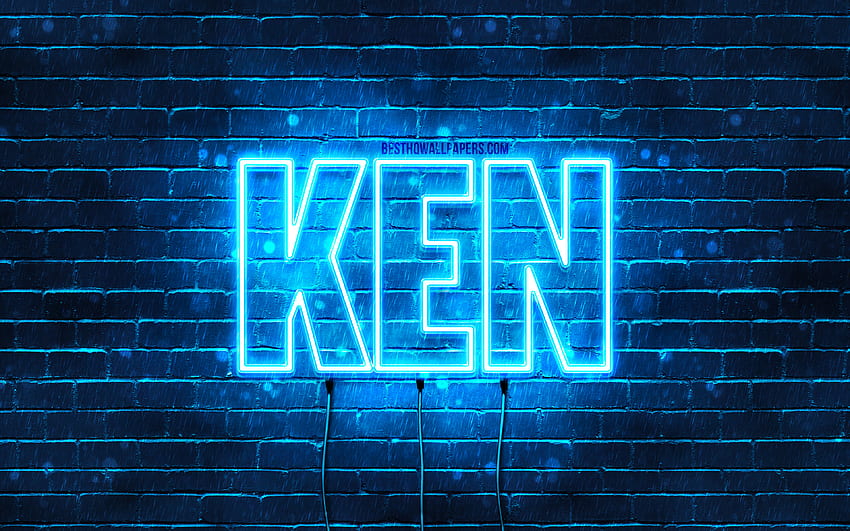 Happy Birtay Ken, , blue neon lights, Ken name, creative, Ken Happy Birtay, Ken Birtay, popular japanese male names, with Ken name, Ken HD wallpaper