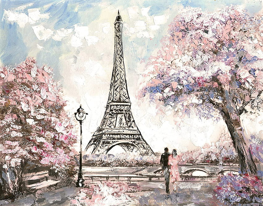 Removable Mural Peel & Stick Oil Painting Street View of Paris (60H X 90W) : Office Products HD wallpaper
