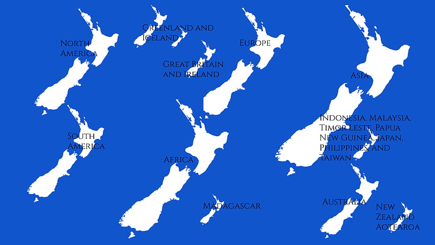 Yeni Zelanda dünya haritalarının birçoğundan kesildiğinden, tamamen Yeni Zelanda'dan bir dünya haritası yaptım. Hangi ülkenin kullandığını size göstermek için oraya isimleri koydum. HD duvar kağıdı