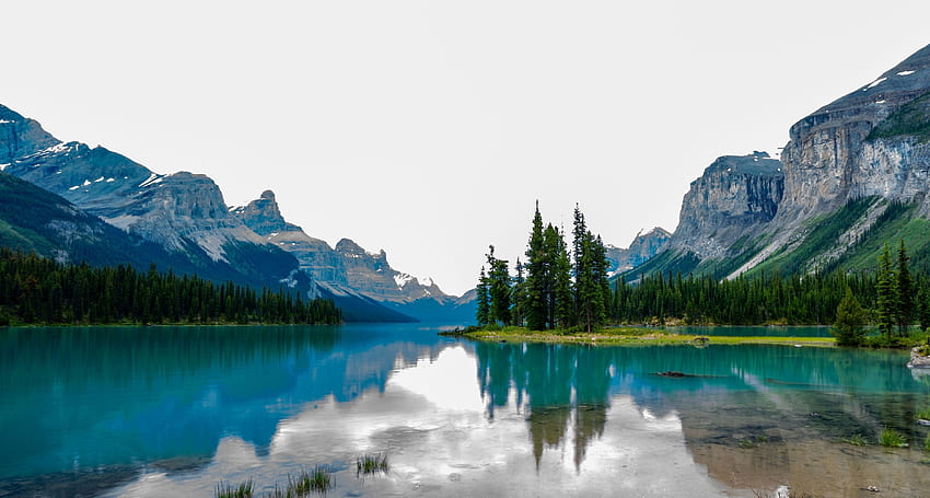 Maligne Lake, reflections, mountains, nature HD wallpaper