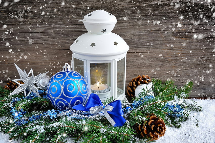 Lanterna de Natal e fundo azul de bolas de Natal. Galeria Yopriceville PNG De Alta Qualidade E Transparente PNG papel de parede HD