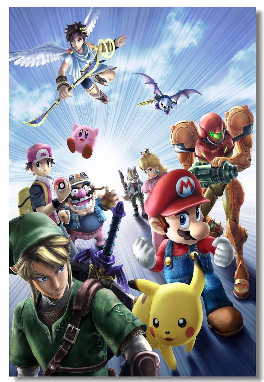 5,99 USD 25% ZNIŻKI. Niestandardowe płótno foto Mario Zelda plakat Legend Of Zelda naklejka Super Smash Bros Pikachu jadalnia wystrój Tapeta na telefon HD