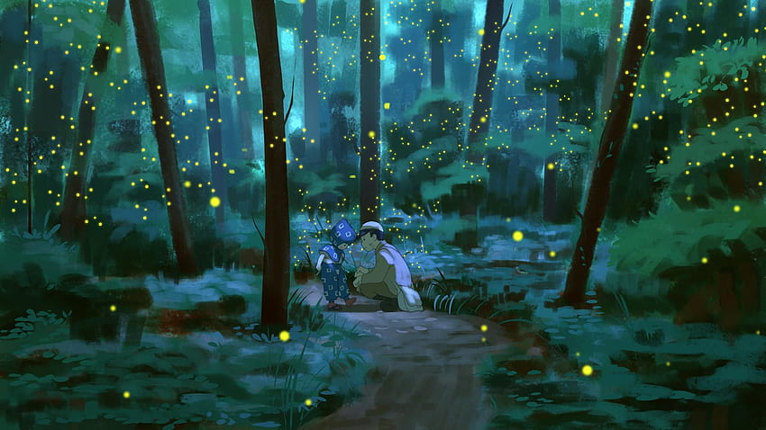 Herzzerreißende Glühwürmchen, Studio Ghibli-Ästhetik HD-Hintergrundbild