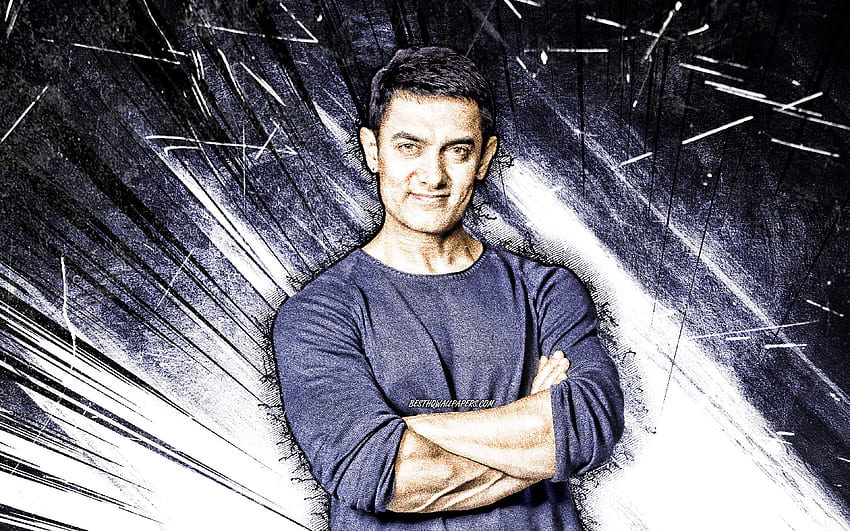 Aamir Khan, Grunge-Kunst, indischer Schauspieler, Bollywood, Filmstars, indische Berühmtheit, graue abstrakte Strahlen, Mohammed Aamir Hussain Khan, Aamir Khan HD-Hintergrundbild