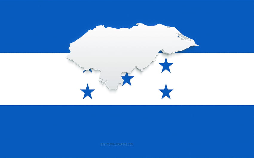 Honduras map silhouette, Flag of Honduras, silhouette on the flag, Honduras, 3d Honduras map silhouette, Honduras flag, Honduras 3d map HD wallpaper