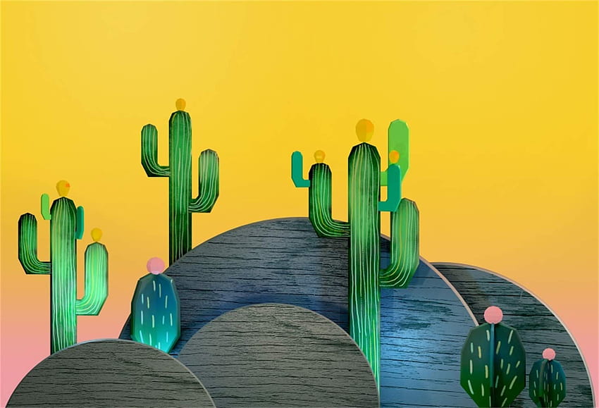 Buy Laeacco ft Childish Art Design Green Cactus Rustic Wooden, Yellow Cactus HD wallpaper