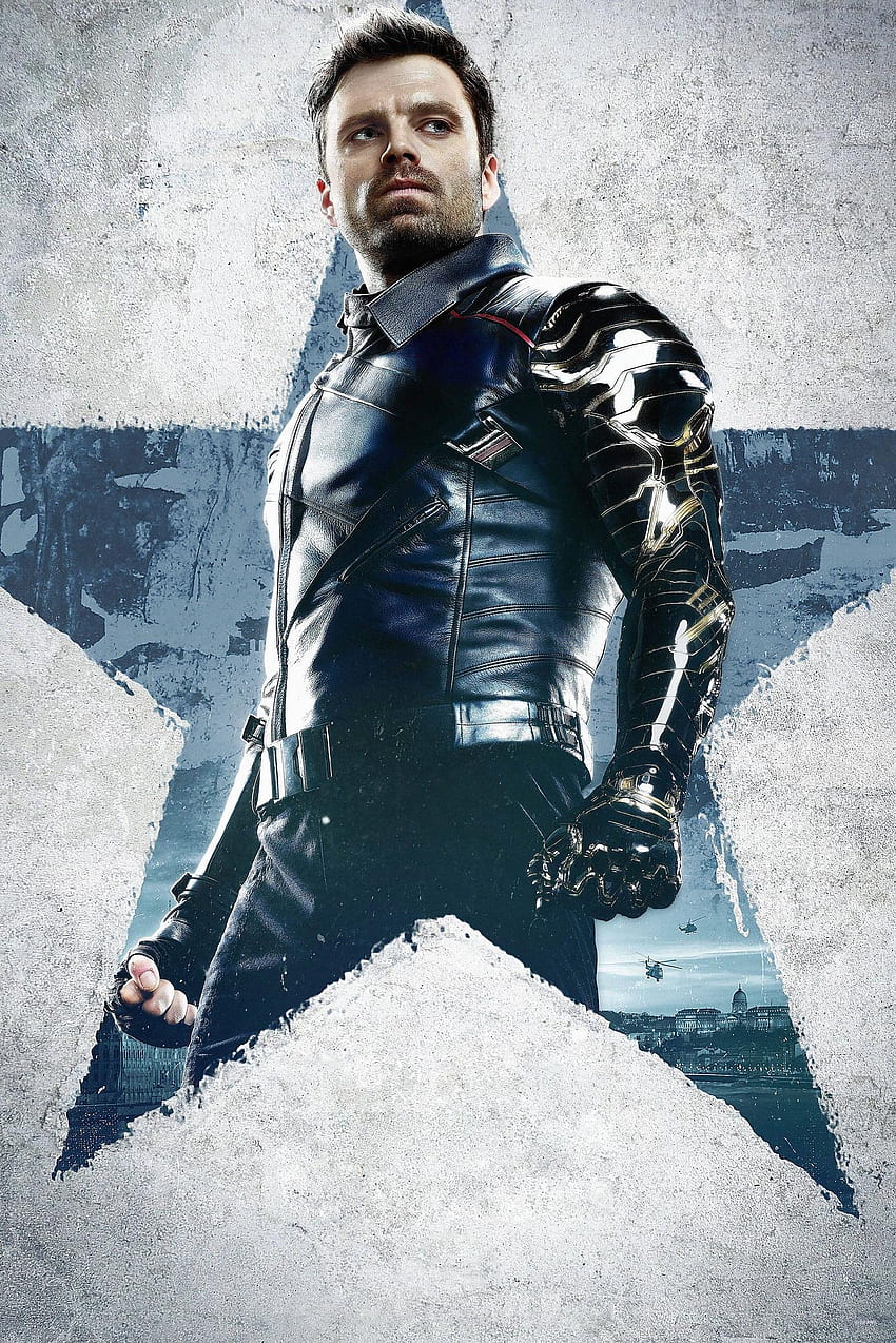 Bucky z The Falcon And The Winter Soldier, serial telewizyjny, i tło, logo Winter Soldier Tapeta na telefon HD