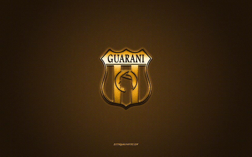 Club Guarani, Paraguayan football club, yellow logo, yellow carbon fiber background, Paraguayan Primera Division, football, Pinoza, Paraguay, Club Guarani logo HD wallpaper