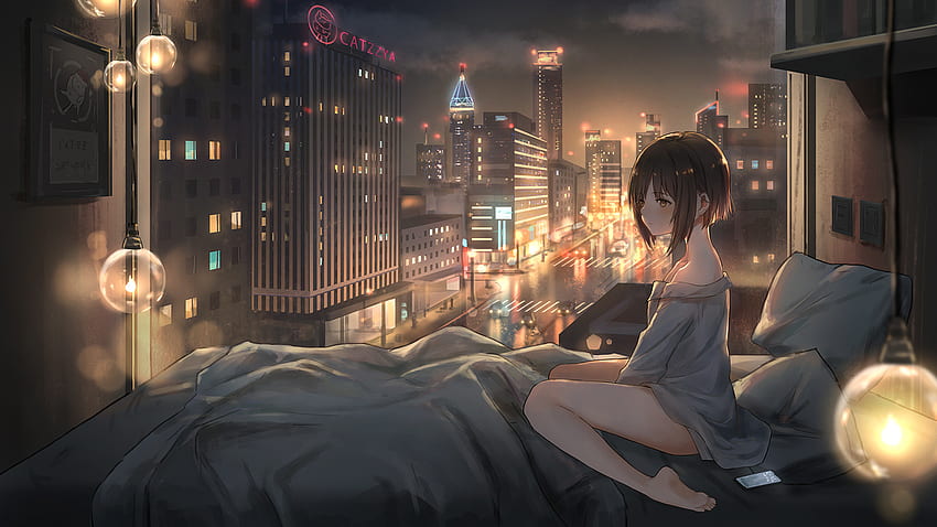 Anime Girl City Lights , , Background, and HD wallpaper